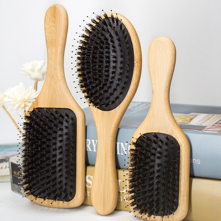 Bamboo Paddle Hair Brush with Boar Bristles